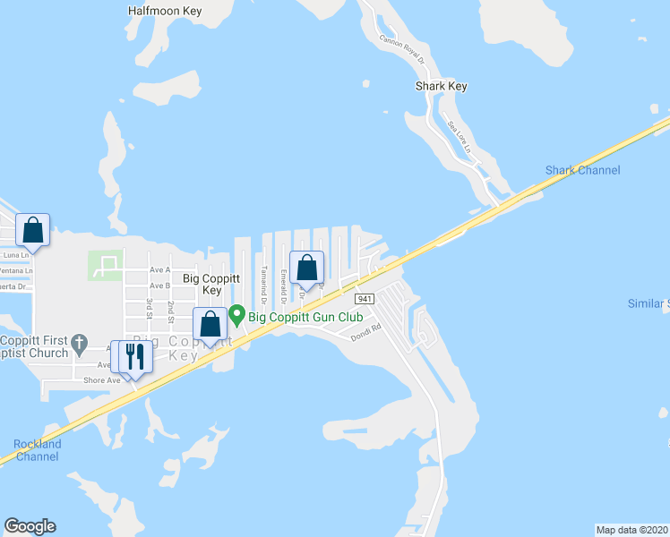 map of restaurants, bars, coffee shops, grocery stores, and more near 1 Aquamarine Drive in Key West