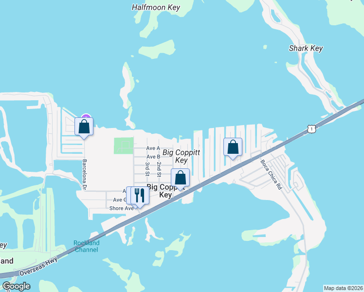 map of restaurants, bars, coffee shops, grocery stores, and more near in Big Coppitt Key