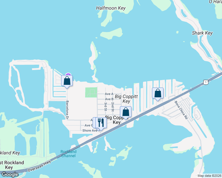 map of restaurants, bars, coffee shops, grocery stores, and more near 801 3rd Street in Key West