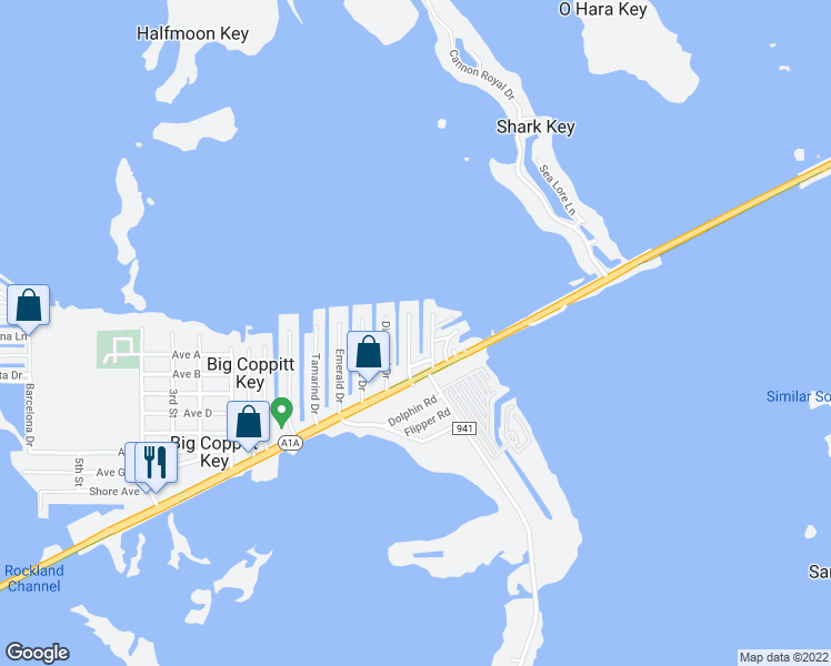 map of restaurants, bars, coffee shops, grocery stores, and more near 4 Aquamarine Drive in Key West