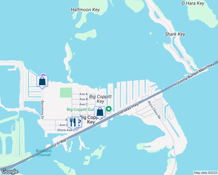 map of restaurants, bars, coffee shops, grocery stores, and more near 6 Palmetto Drive in Key West