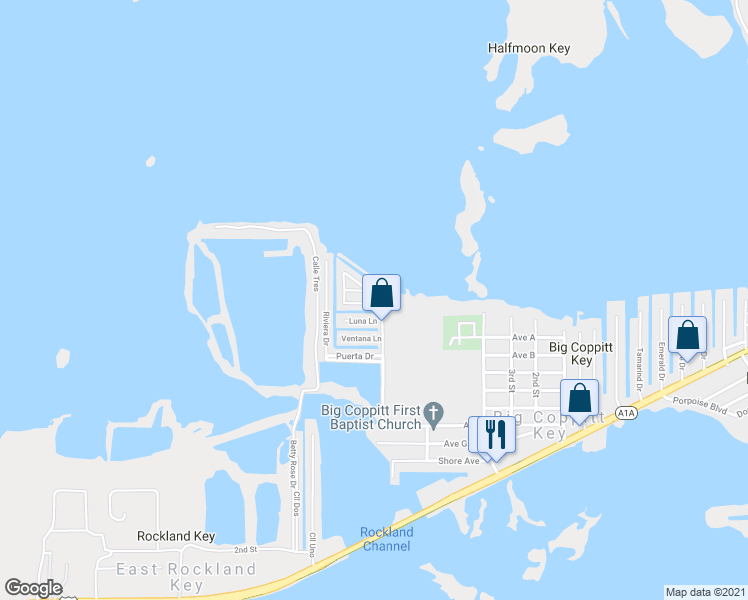 map of restaurants, bars, coffee shops, grocery stores, and more near 5 El Monte Lane in Key West