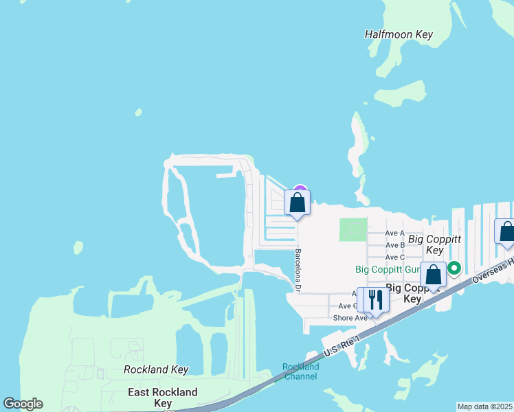 map of restaurants, bars, coffee shops, grocery stores, and more near 34 Riviera Drive in Key West