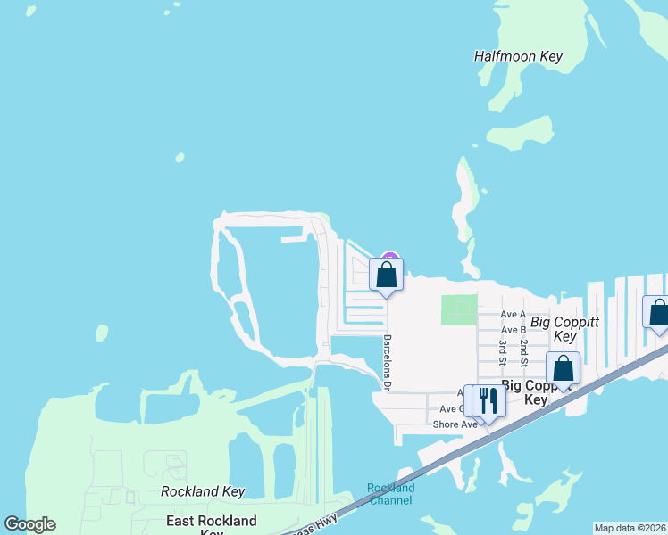 map of restaurants, bars, coffee shops, grocery stores, and more near 34 Riviera Drive in Key West