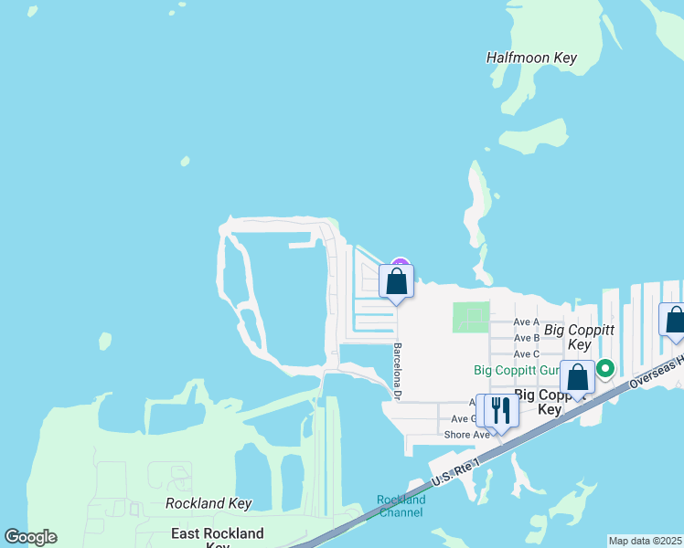 map of restaurants, bars, coffee shops, grocery stores, and more near 34 Riviera Drive in Key West
