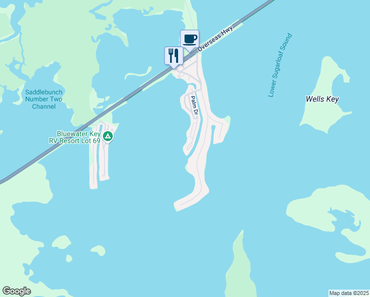 map of restaurants, bars, coffee shops, grocery stores, and more near 74 Palm Drive in Key West