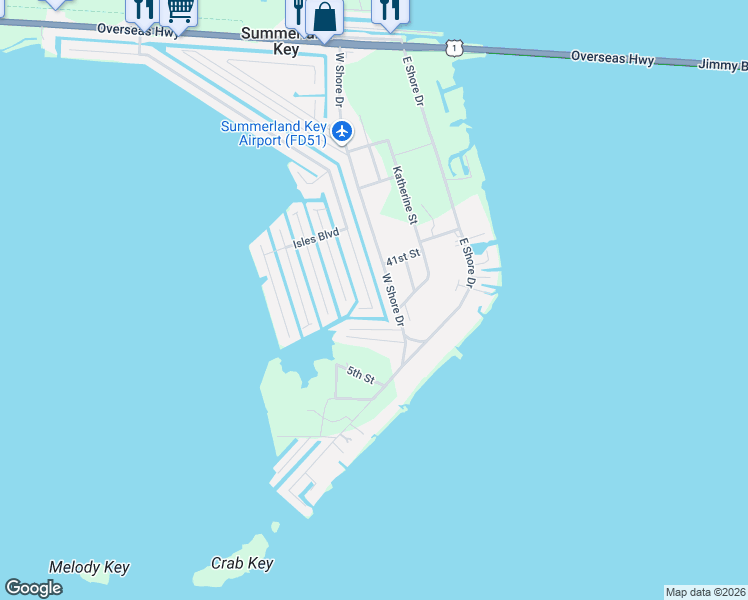 map of restaurants, bars, coffee shops, grocery stores, and more near 1113 Caribbean Drive East in Summerland Key