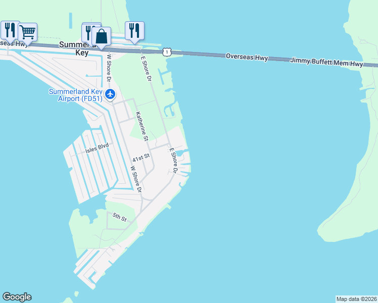 map of restaurants, bars, coffee shops, grocery stores, and more near 551 East Shore Drive in Summerland Key