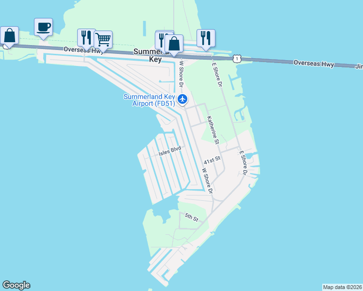 map of restaurants, bars, coffee shops, grocery stores, and more near 848 Caribbean Drive East in Summerland Key