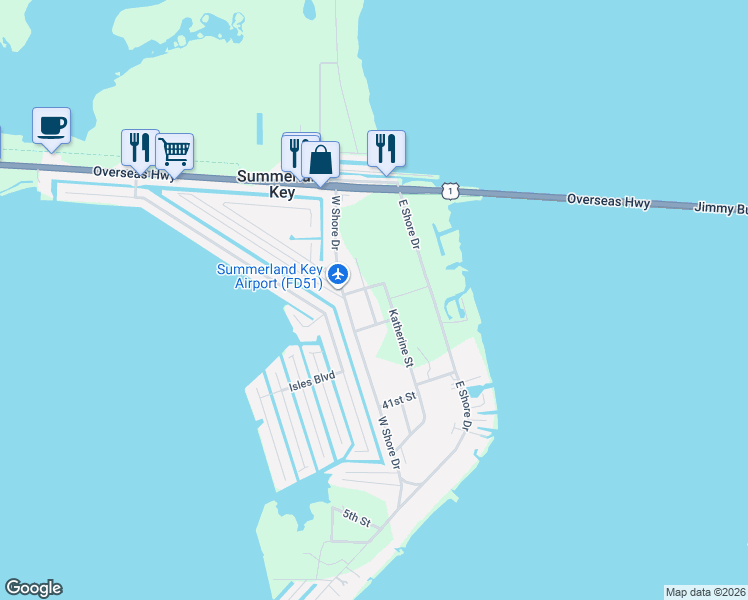 map of restaurants, bars, coffee shops, grocery stores, and more near 337 46th Street in Summerland Key