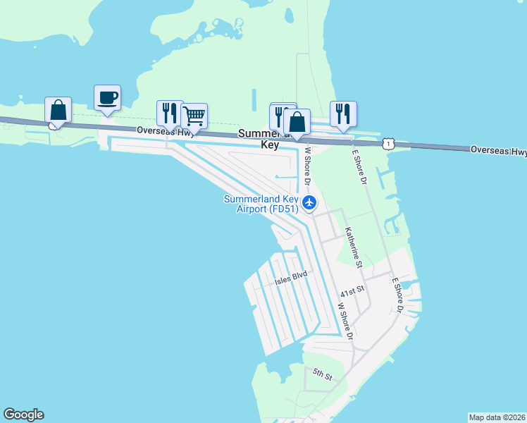 map of restaurants, bars, coffee shops, grocery stores, and more near 536 Caribbean Drive East in Summerland Key