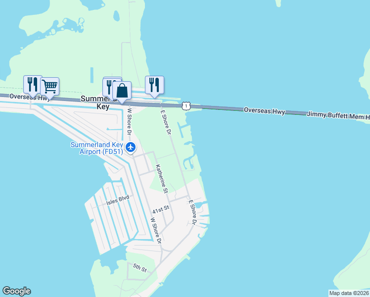map of restaurants, bars, coffee shops, grocery stores, and more near 255-337 East Shore Drive in Summerland Key