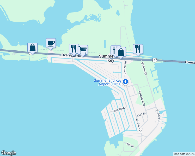 map of restaurants, bars, coffee shops, grocery stores, and more near 382 Caribbean Drive East in Summerland Key