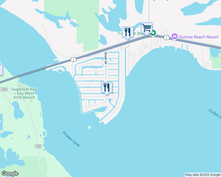 map of restaurants, bars, coffee shops, grocery stores, and more near 21022 6th Avenue in Cudjoe Key
