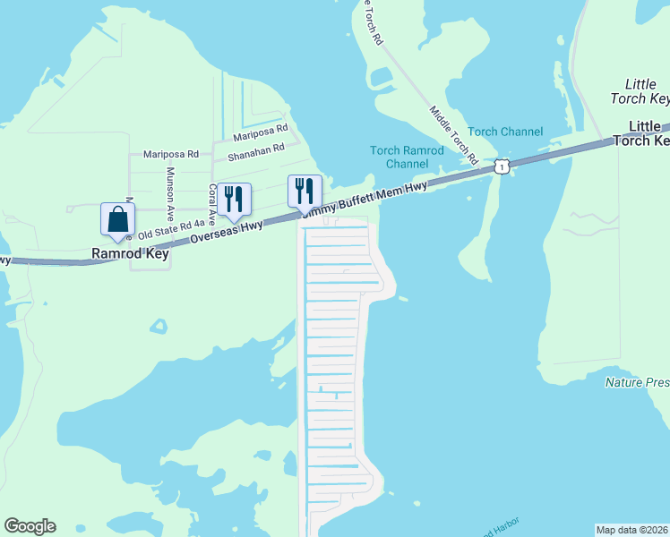map of restaurants, bars, coffee shops, grocery stores, and more near 27414 Guadaloupe Lane in Ramrod Key