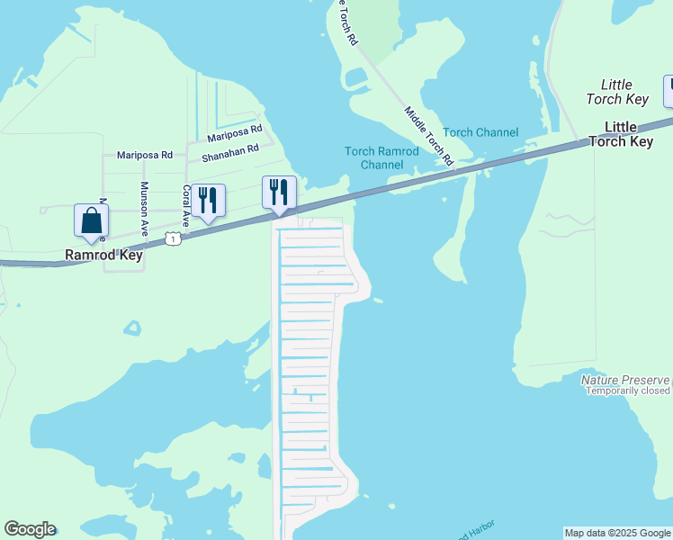 map of restaurants, bars, coffee shops, grocery stores, and more near 181 West Indies Drive in Ramrod Key