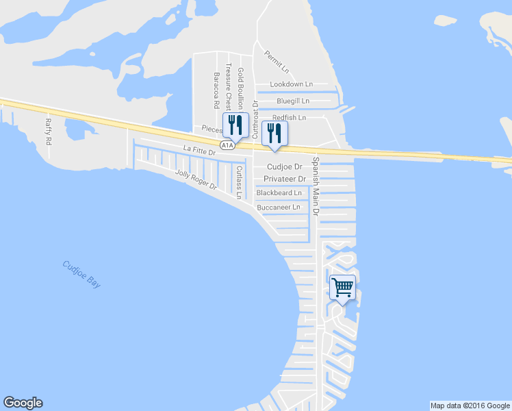 map of restaurants, bars, coffee shops, grocery stores, and more near 22729 Buccaneer Lane in Cudjoe Key
