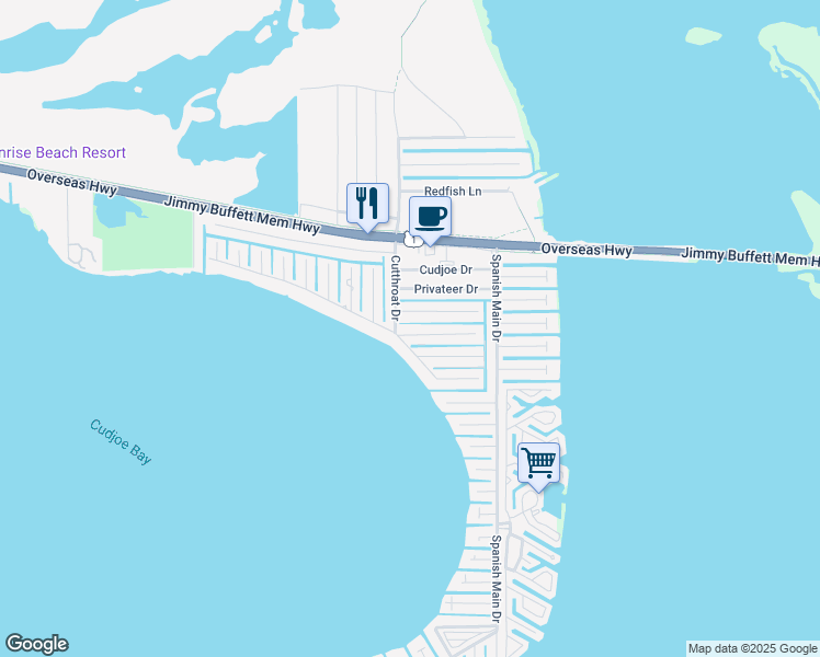 map of restaurants, bars, coffee shops, grocery stores, and more near 22729 Buccaneer Lane in Cudjoe Key