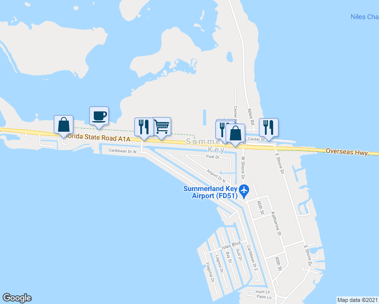 map of restaurants, bars, coffee shops, grocery stores, and more near 24673 Park Drive in Summerland Key
