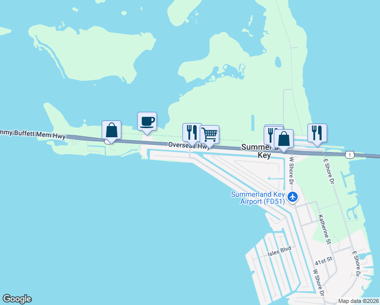 map of restaurants, bars, coffee shops, grocery stores, and more near Caribbean Drive in Summerland Key