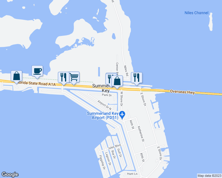 map of restaurants, bars, coffee shops, grocery stores, and more near 24862 U.S. 1 in Summerland Key
