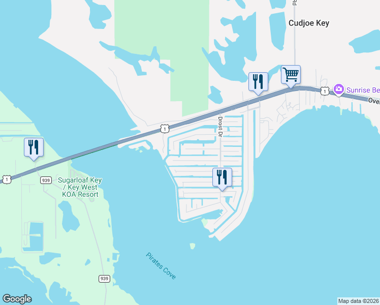 map of restaurants, bars, coffee shops, grocery stores, and more near 20844 4th Avenue in Cudjoe Key