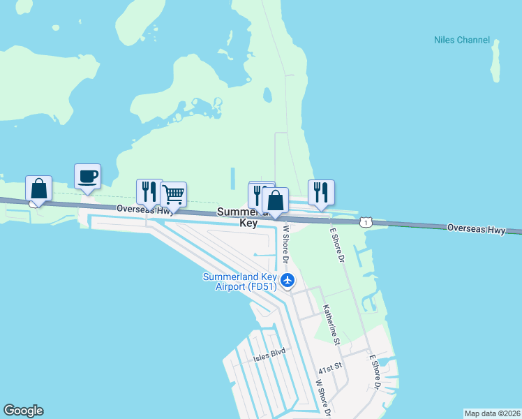 map of restaurants, bars, coffee shops, grocery stores, and more near 24862 U.S. 1 in Summerland Key