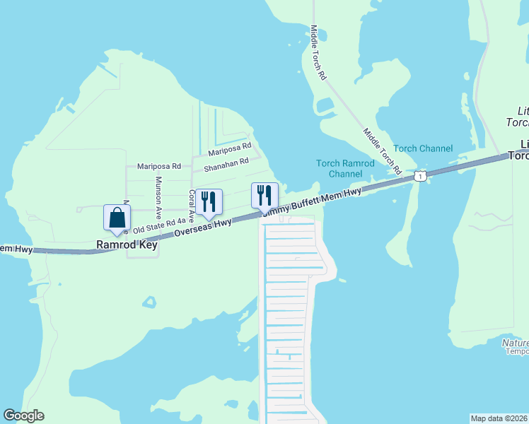 map of restaurants, bars, coffee shops, grocery stores, and more near 27333 Antigua Lane in Summerland Key