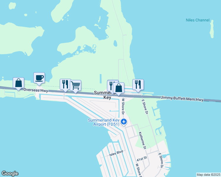 map of restaurants, bars, coffee shops, grocery stores, and more near 24862 U.S. 1 in Summerland Key