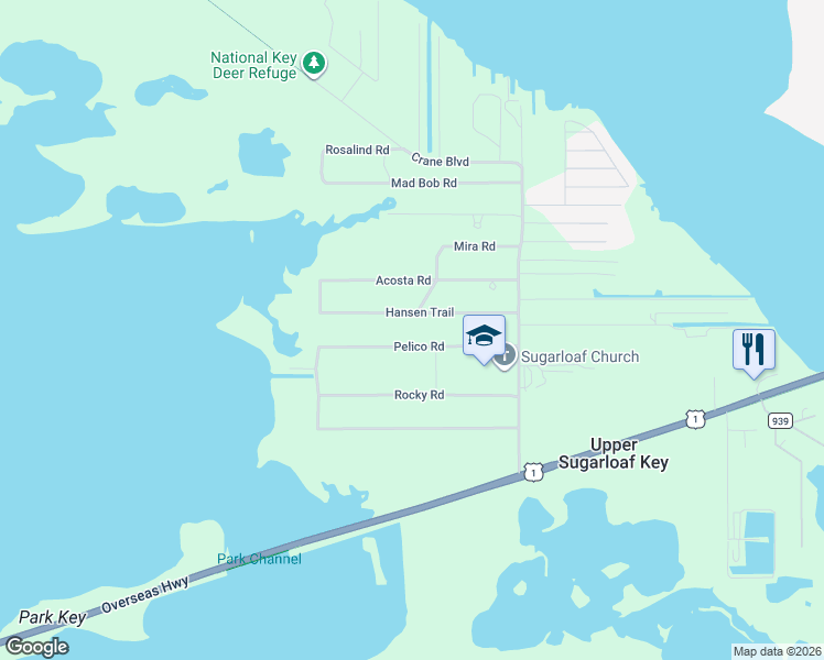 map of restaurants, bars, coffee shops, grocery stores, and more near 19267 Hansen Trail in Summerland Key