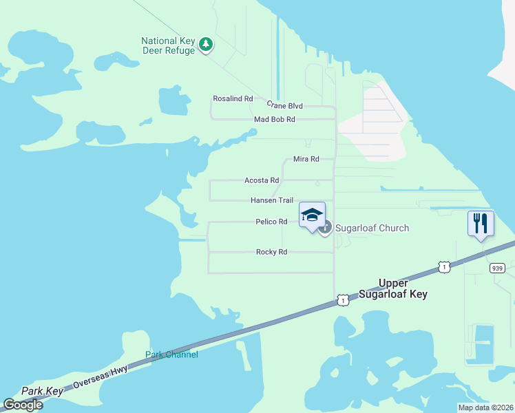map of restaurants, bars, coffee shops, grocery stores, and more near 19267 Hansen Trail in Summerland Key