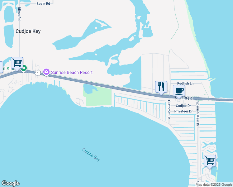 map of restaurants, bars, coffee shops, grocery stores, and more near 160 Arica Lane in Cudjoe Key