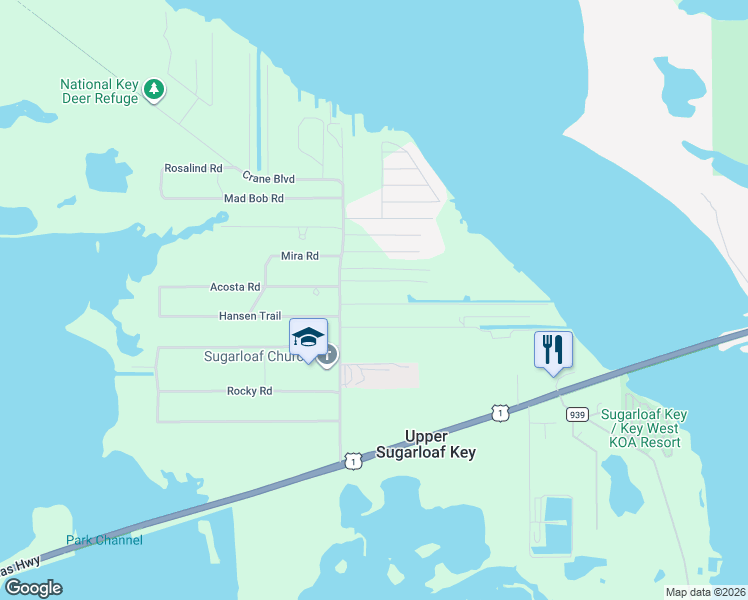 map of restaurants, bars, coffee shops, grocery stores, and more near 19481 Canal Drive in Summerland Key