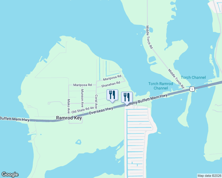 map of restaurants, bars, coffee shops, grocery stores, and more near 27146 Shannahan Road in Summerland Key