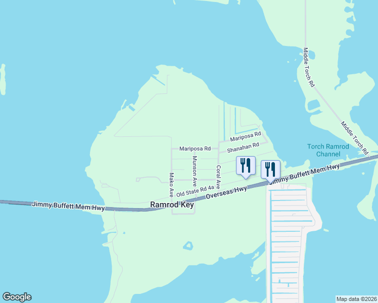 map of restaurants, bars, coffee shops, grocery stores, and more near 26868 Mariposa Road in Ramrod Key