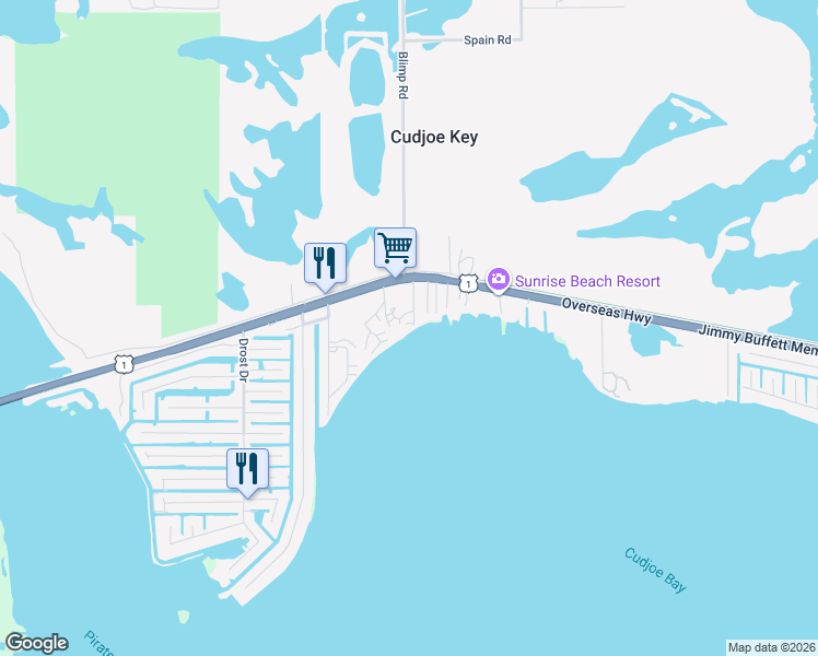 map of restaurants, bars, coffee shops, grocery stores, and more near 100 Sacarma Drive in Cudjoe Key