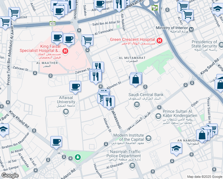 map of restaurants, bars, coffee shops, grocery stores, and more near 2 Al Takhassousi in Riyadh