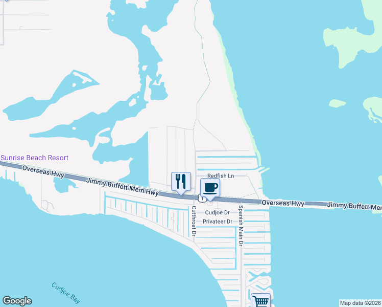 map of restaurants, bars, coffee shops, grocery stores, and more near 230 Yardarm Road in Cudjoe Key