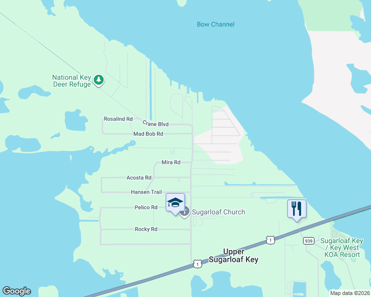 map of restaurants, bars, coffee shops, grocery stores, and more near 19344 Bad George Road in Summerland Key