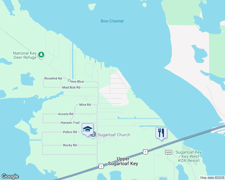 map of restaurants, bars, coffee shops, grocery stores, and more near 19552 Aztec Street in Summerland Key