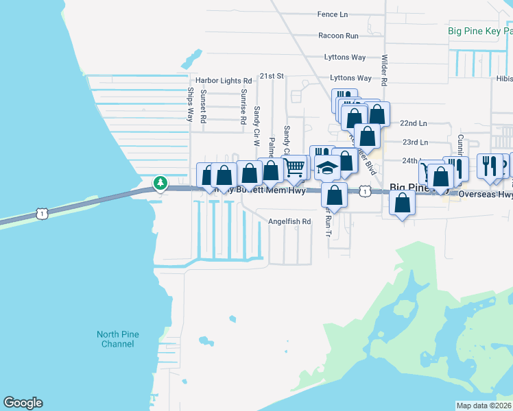 map of restaurants, bars, coffee shops, grocery stores, and more near 29941 Pine Channel Road in Big Pine Key
