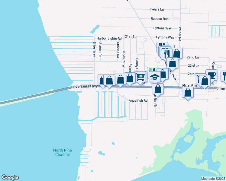 map of restaurants, bars, coffee shops, grocery stores, and more near 35 Lobstertail Road in Big Pine Key