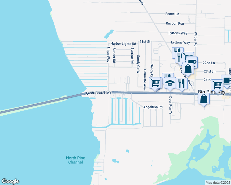 map of restaurants, bars, coffee shops, grocery stores, and more near 29755 Overseas Highway in Big Pine Key
