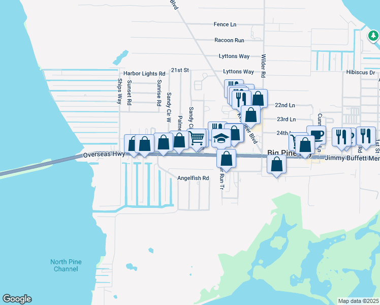 map of restaurants, bars, coffee shops, grocery stores, and more near 15 Palmetto Avenue in Big Pine Key