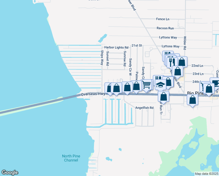 map of restaurants, bars, coffee shops, grocery stores, and more near 29755 Overseas Highway in Big Pine Key