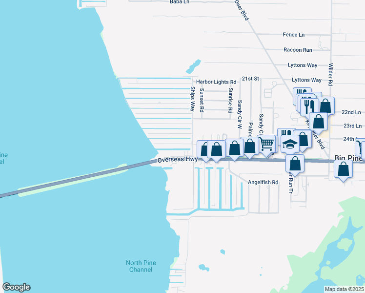 map of restaurants, bars, coffee shops, grocery stores, and more near 29675 Overseas Highway in Big Pine Key