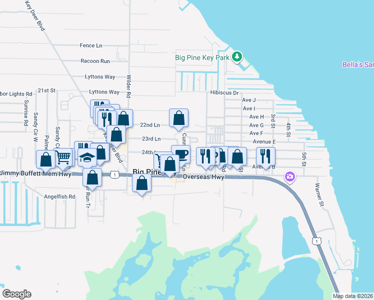 map of restaurants, bars, coffee shops, grocery stores, and more near 162 Palmetto Ct Exd in Big Pine Key