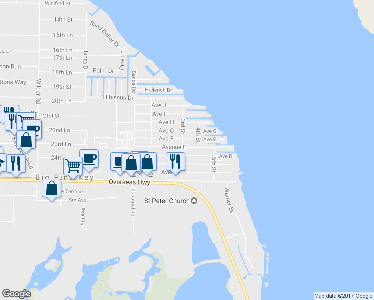 map of restaurants, bars, coffee shops, grocery stores, and more near 31336 Avenue E in Big Pine Key