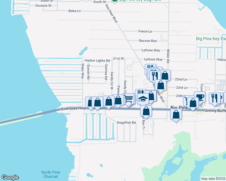 map of restaurants, bars, coffee shops, grocery stores, and more near 141 Sandy Circle West in Big Pine Key