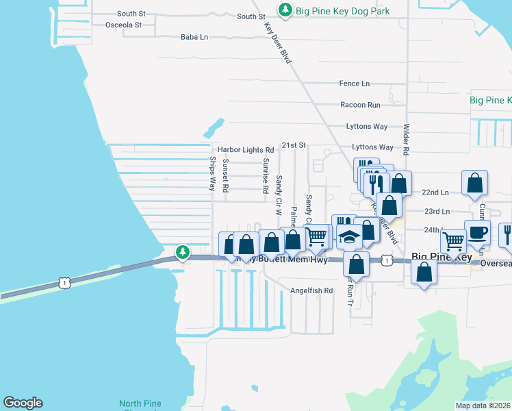 map of restaurants, bars, coffee shops, grocery stores, and more near 29830 Frostproof Road in Big Pine Key